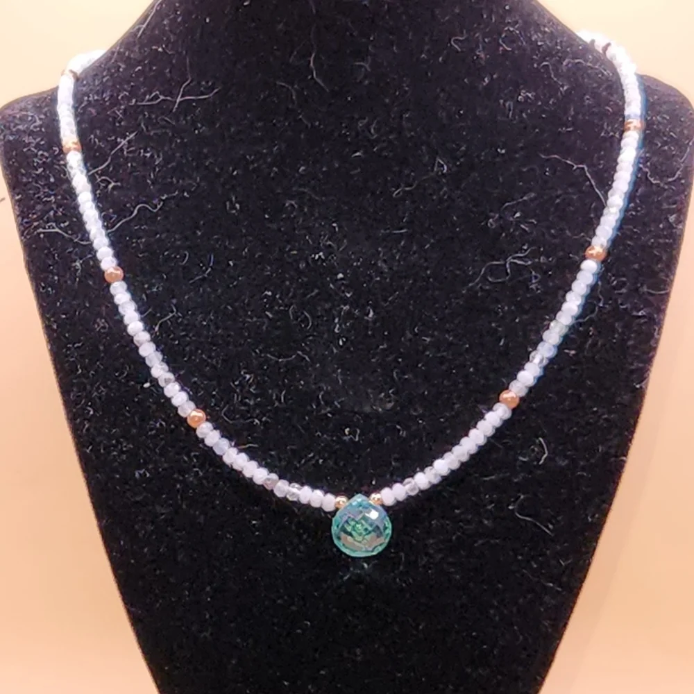 Aquamarine, Green Amethyst and Copper Beaded Necklace